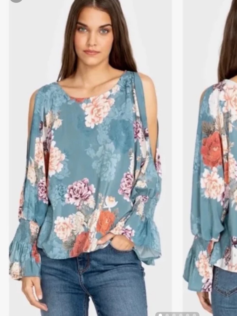 Johnny Was Cold Shoulder Floral Ruffle-Sleeve Blouse